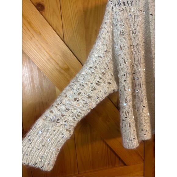 Express Women's Cream Ivory 3/4 Sleeve Open Front Knit Cardigan Size Medium (588 - Picture 2 of 5